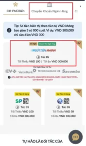 chọn phương thức nạp tiền M88